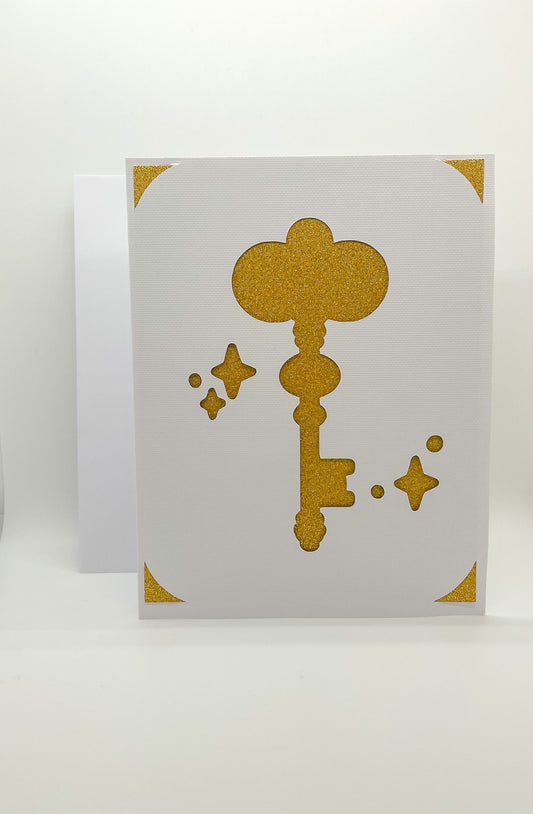 Gold Glitter Key New Home Card